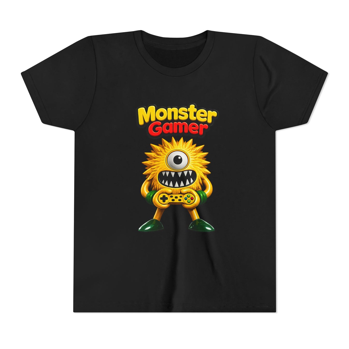 Youth Tee — "Monster Gamer" Cute One-Eyed Gaming Monster Graphic Shirt