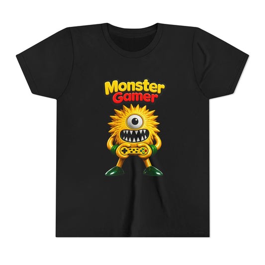 Youth Tee — "Monster Gamer" Cute One-Eyed Gaming Monster Graphic Shirt
