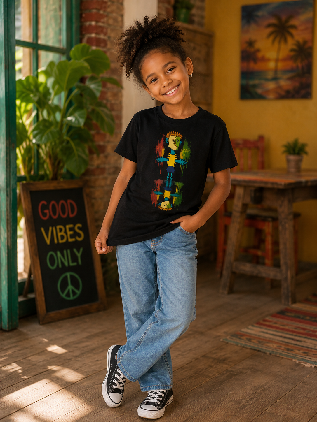 Youth Tee — Colorful Skateboard Drip Graphic Kids T-Shirt