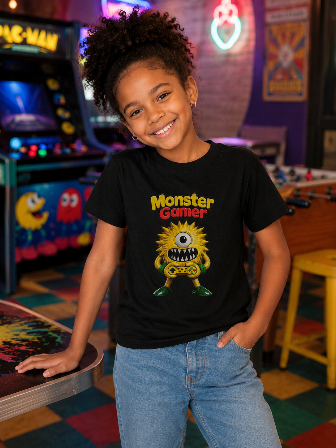 Youth Tee — "Monster Gamer" Cute One-Eyed Gaming Monster Graphic Shirt