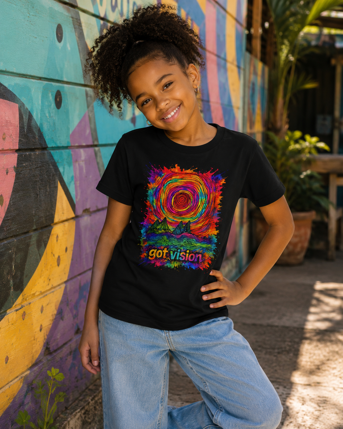 Youth T-Shirt — Colorful 'got vision' Psychedelic Sun & Mountains Graphic